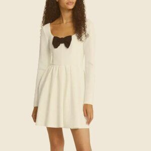 NWT WAYF X JOURDAN SLOANE Ivory White Crepe Mini Dress Optional Black Bow Tie XS